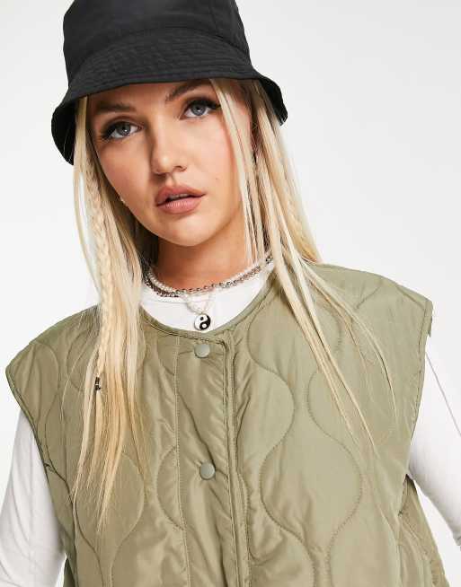 Noisy May - Løgquiltet vest i kakifarvet, 4 af 4
