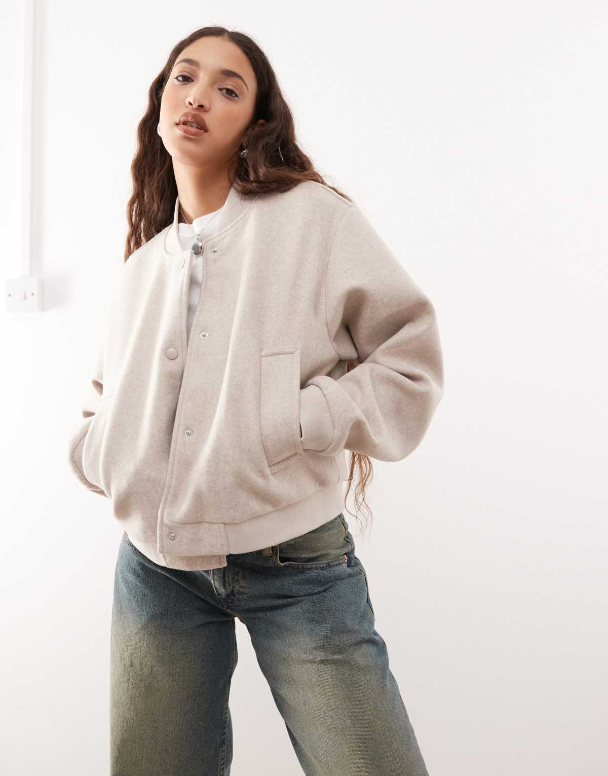 Noisy May lightweight bomber jacket in beige