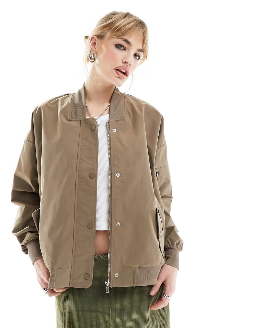Noisy May Lightweight Bomber Jacket In Tan-brown