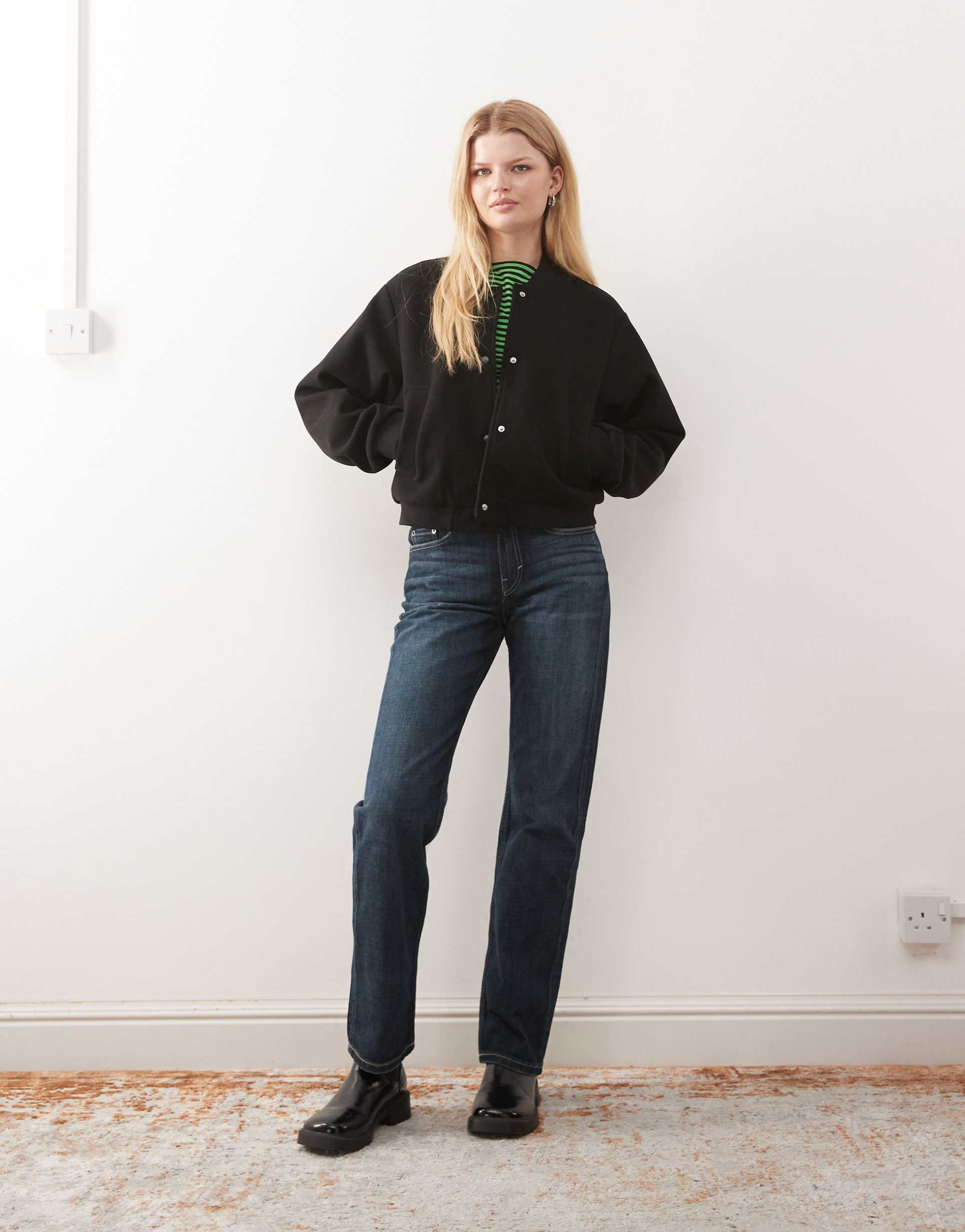 noisy may lightweight brushed bomber jacket in black