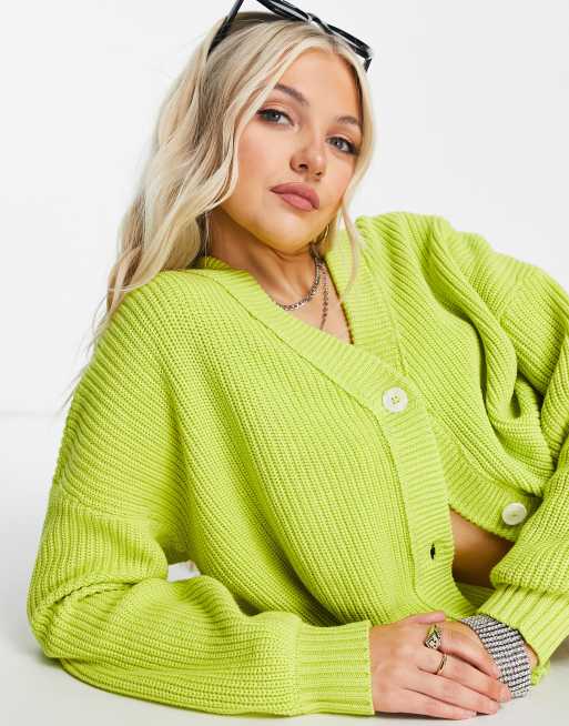 Noisy May lightweight cardigan in bright lime green | ASOS