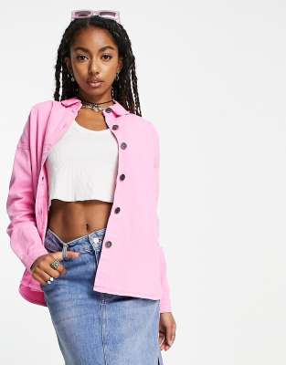 Pink shirt with jean cheap jacket