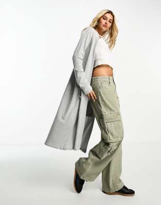 NOISY MAY LIGHTWEIGHT LONGLINE CARDIGAN IN GRAY