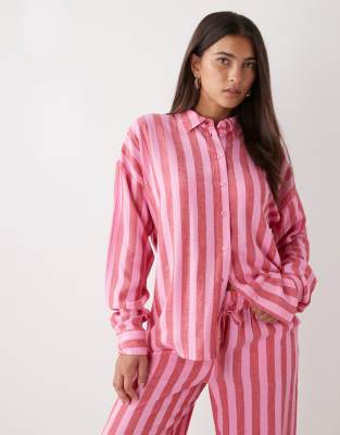 Noisy May Linen Mix Shirt Co-ord In Pink