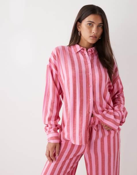 Noisy May linen mix shirt in pink & red stripe (part of a set) - view 1
