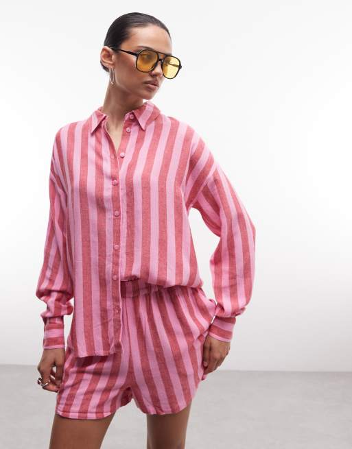 Noisy May linen mix shirt in pink & red stripes - part of a set, 2 of 4