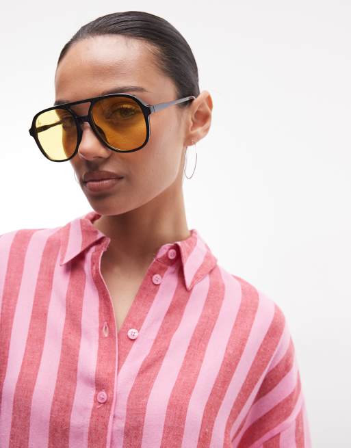 Noisy May linen mix shirt in pink & red stripes - part of a set, 3 of 4