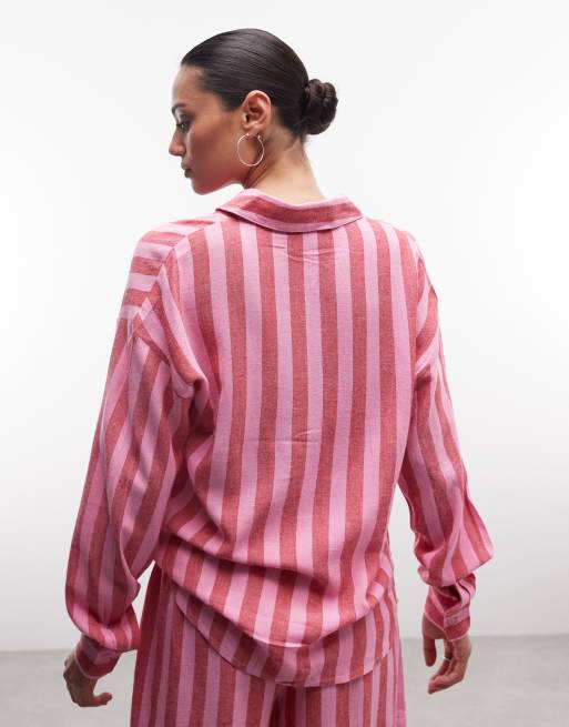 Noisy May linen mix shirt in pink & red stripes - part of a set, 4 of 4