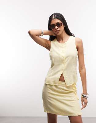 Noisy May Linen Mix Vest In Yellow