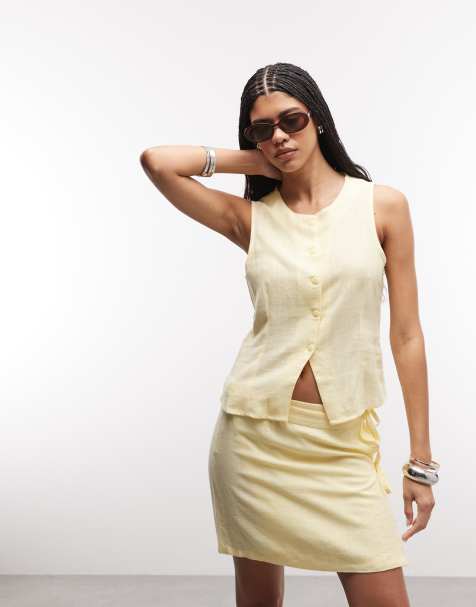 Noisy May linen mix waistcoat co-ord in buttermilk - view 1