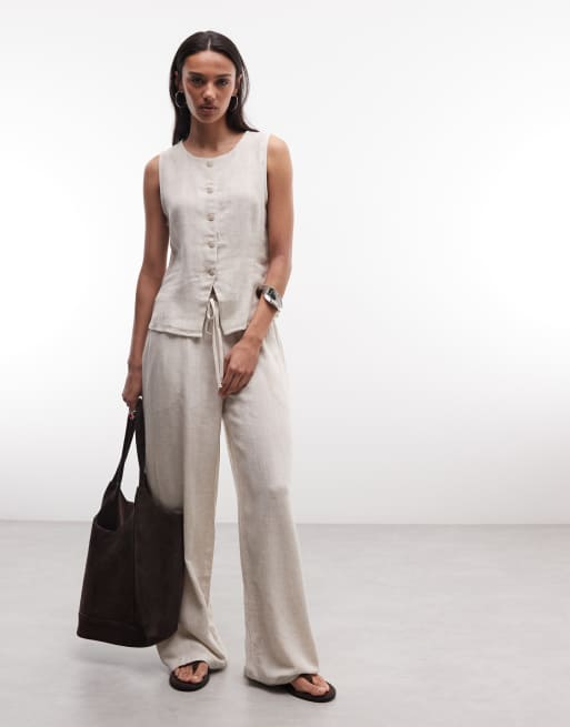 Noisy May linen mix waistcoat co-ord in oatmeal, 2 of 4