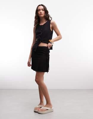 Noisy May linen mix wrap around tie side mini skirt in black - part of a set black 10390₽