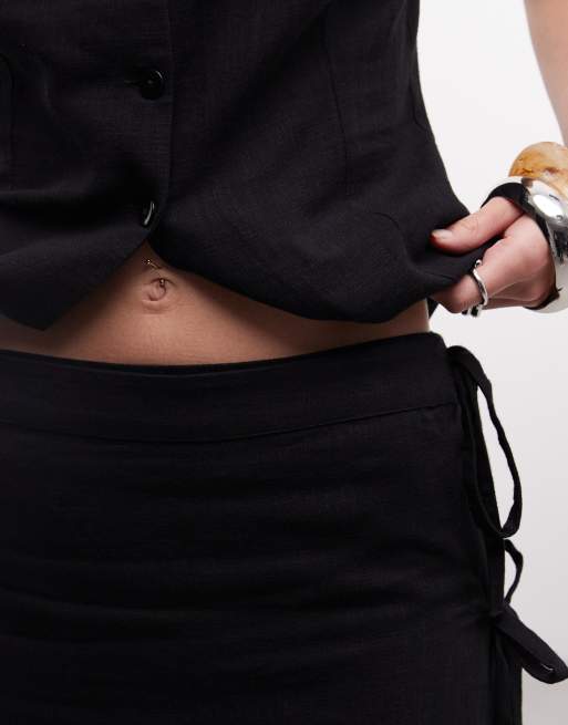 Noisy May linen mix wrap around tie side mini skirt in black - part of a set, 5 of 5