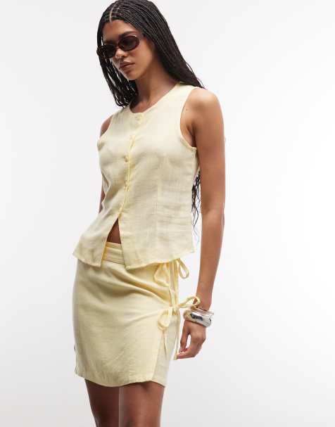 Noisy May linen mix wrap around tie side mini skirt in buttermilk (part of a set) - view 1