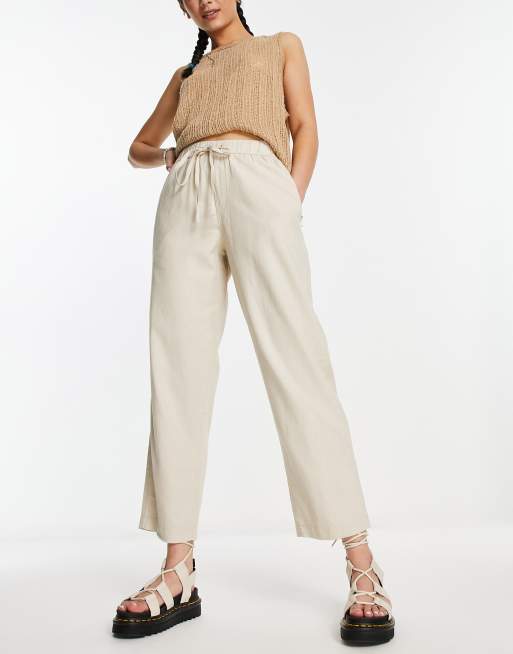 Noisy May linen slouchy trousers in beige | ASOS