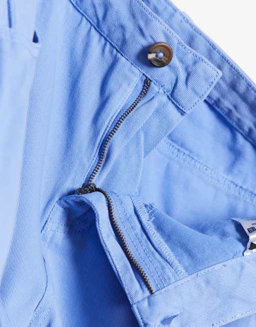Noisy May long denim shorts with raw hem in cornflower blue, 3 of 4