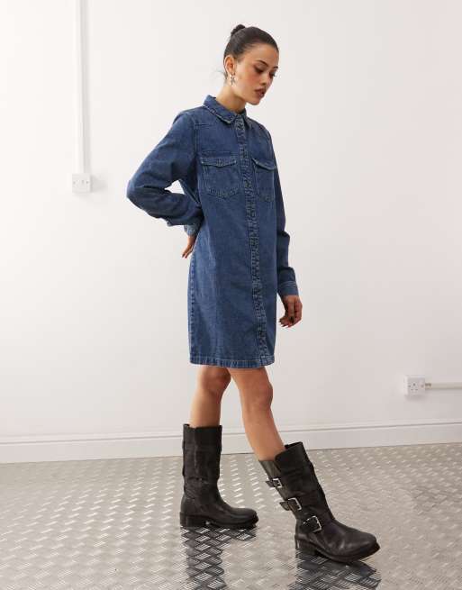Noisy May long sleeve denim dress in mid blue, 4 of 4