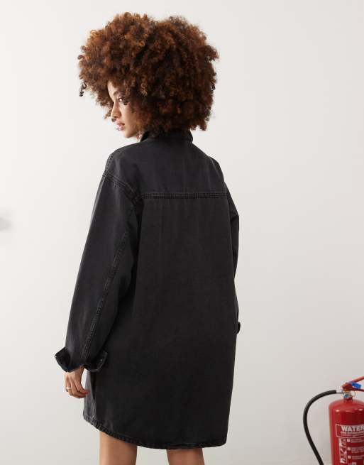 Noisy May long sleeve denim shirt dress in washed black, 3 of 4
