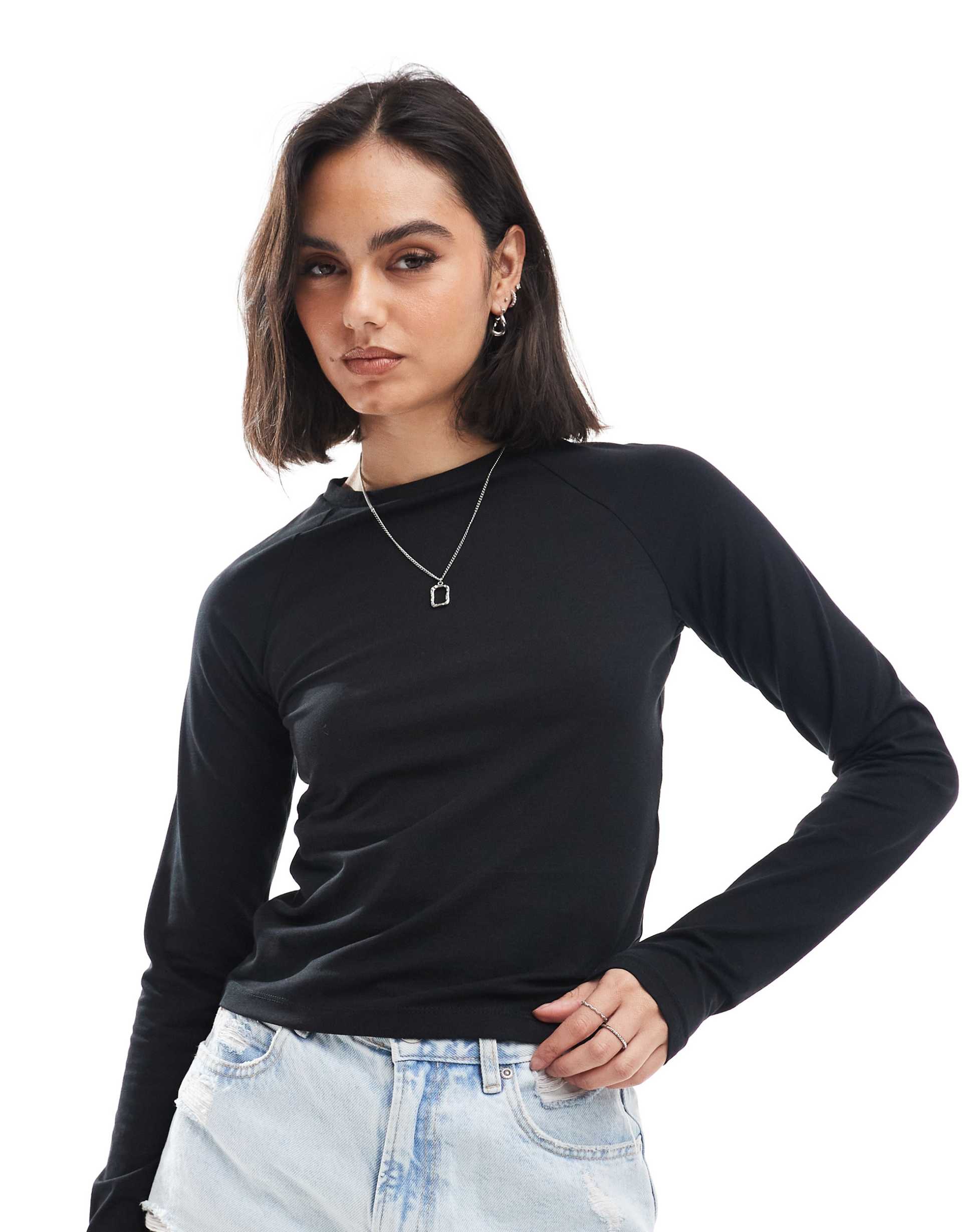 noisy may long sleeve fitted t-shirt in black