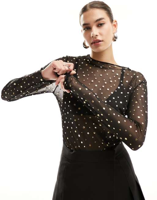 Black mesh top with hot sale stars