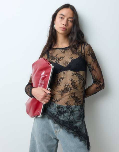 Noisy May long sleeve lace top in black - view 1