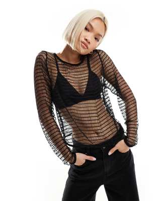 Noisy May Long Sleeve Mesh Top In Black