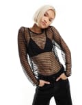 [Noisy May] Noisy May long sleeve mesh top in black XS BLACK