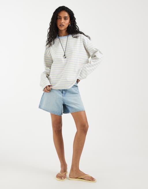 Noisy May long sleeve sweatshirt in cream and blue stripe, 2 of 4