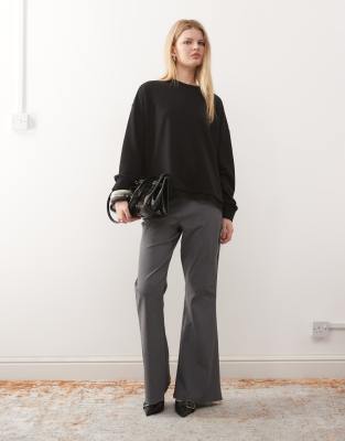 Noisy May Long Sleeve Sweatshirt With Lace Hem-black In Black