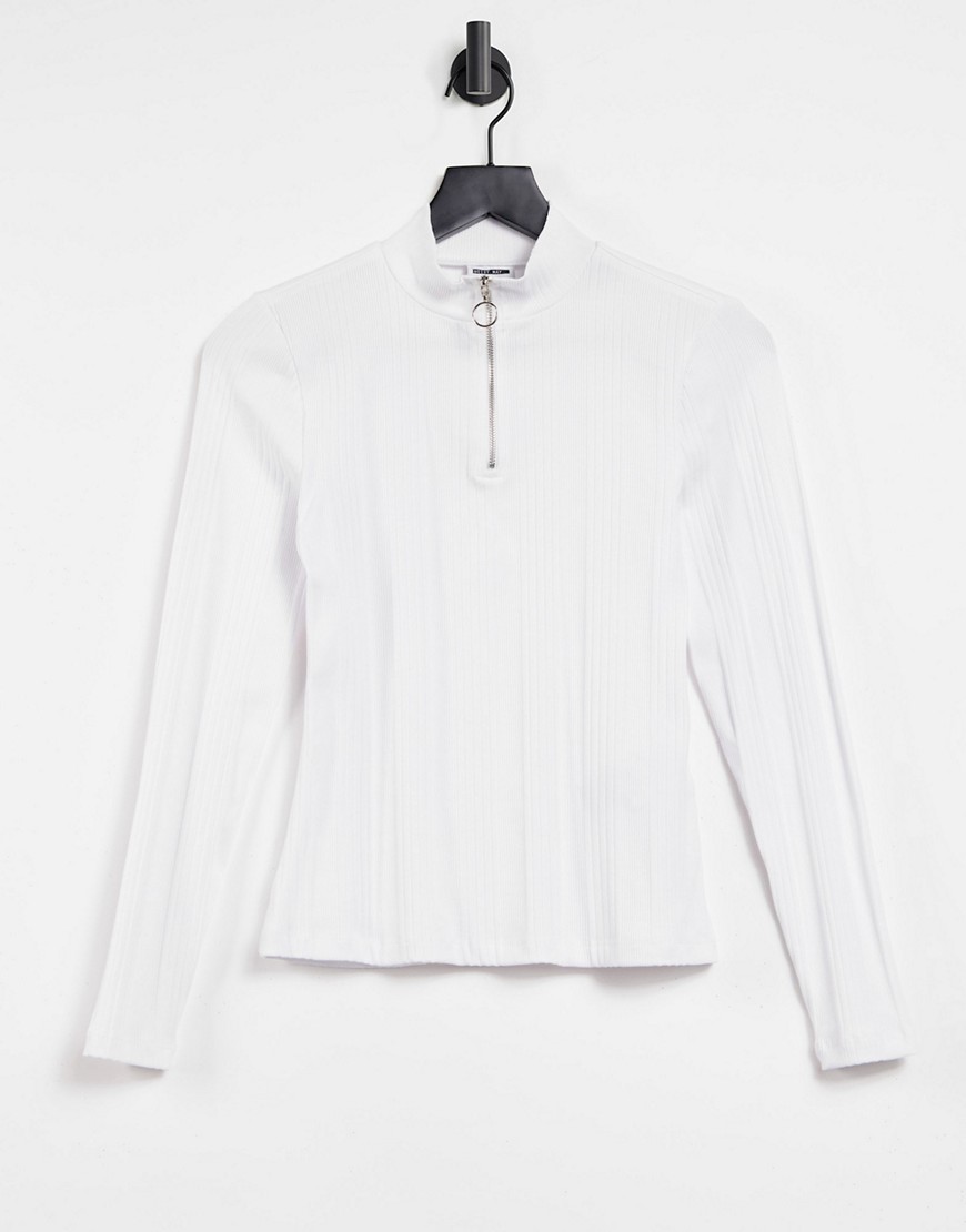 Noisy May long sleeve T-shirt with half zip in white