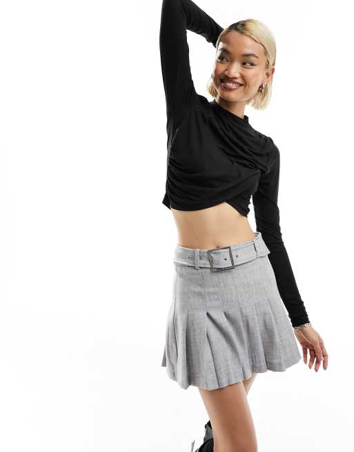 Noisy May long sleeve wrap top in black