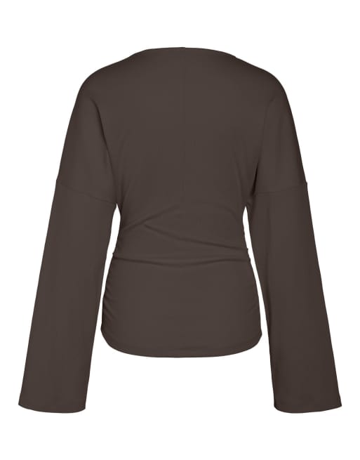 Noisy May Long sleeved top in chocolate brown1, 2 of 2