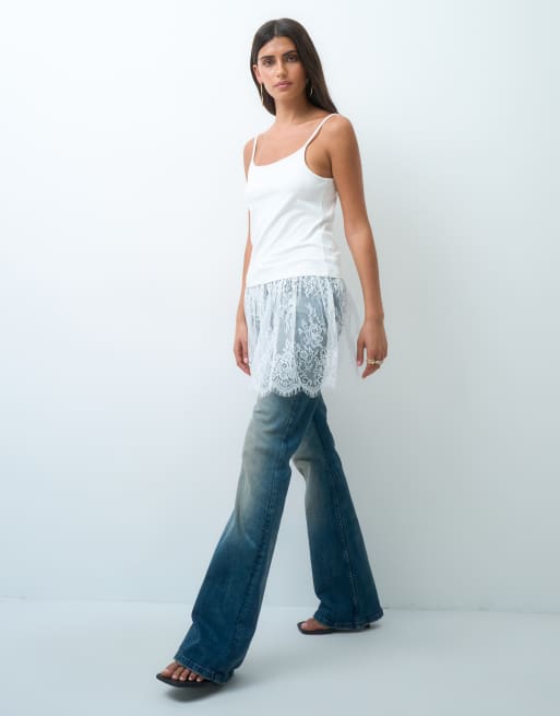 Noisy May longline cami top with lace details in white, 2 of 4