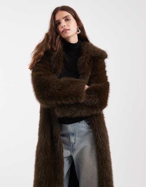 Noisy May longline faux fur coat in chocolate, 2 of 4