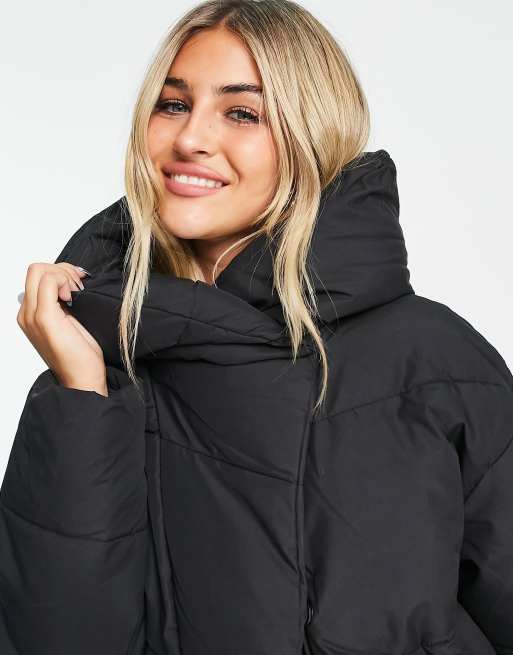 Black hooded longline padded hot sale coat