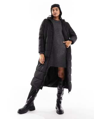 Noisy May longline padded coat with hood in black