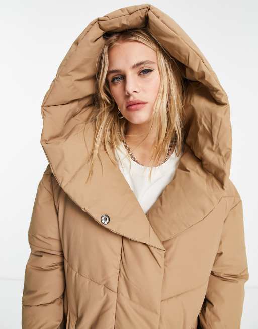 Vila padded longline coat in beige