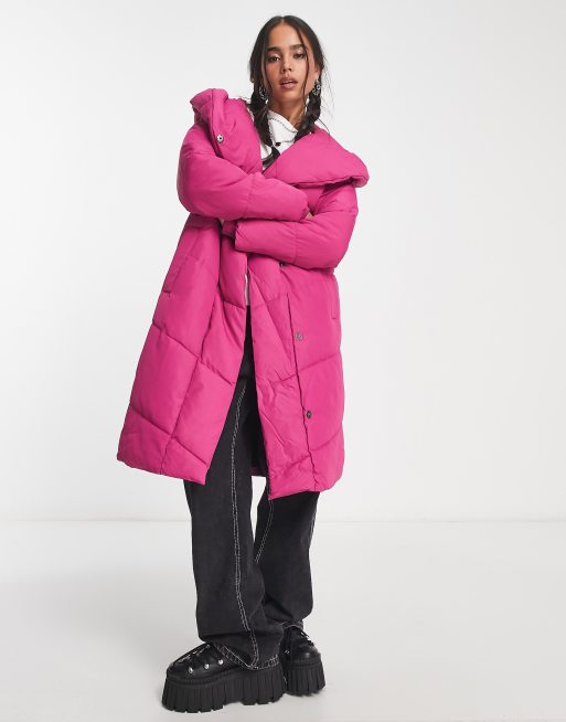 Noisy May longline padded coat with hood in pink | ASOS