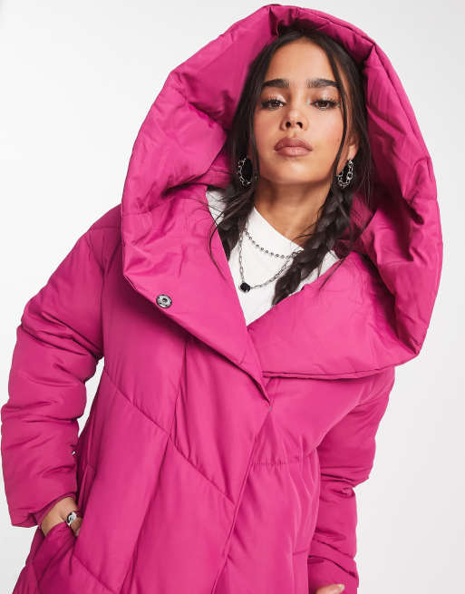 Missguided longline padded coat with jersey hood in hot sale pink