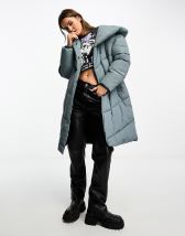 Noisy May Droplets longline padded coat with oversized hood in