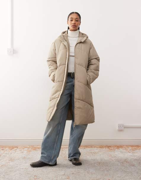 Noisy May longline padded puffer with hood in silver grey - view 1