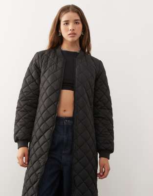 Noisy May Longline Quilted Jacket In Black