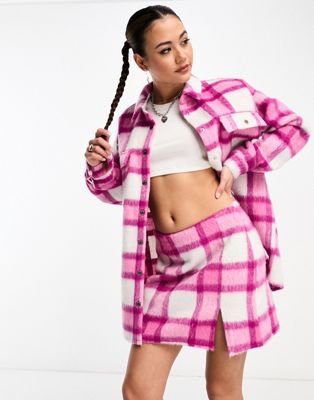Noisy May longline shacket co-ord in pink check