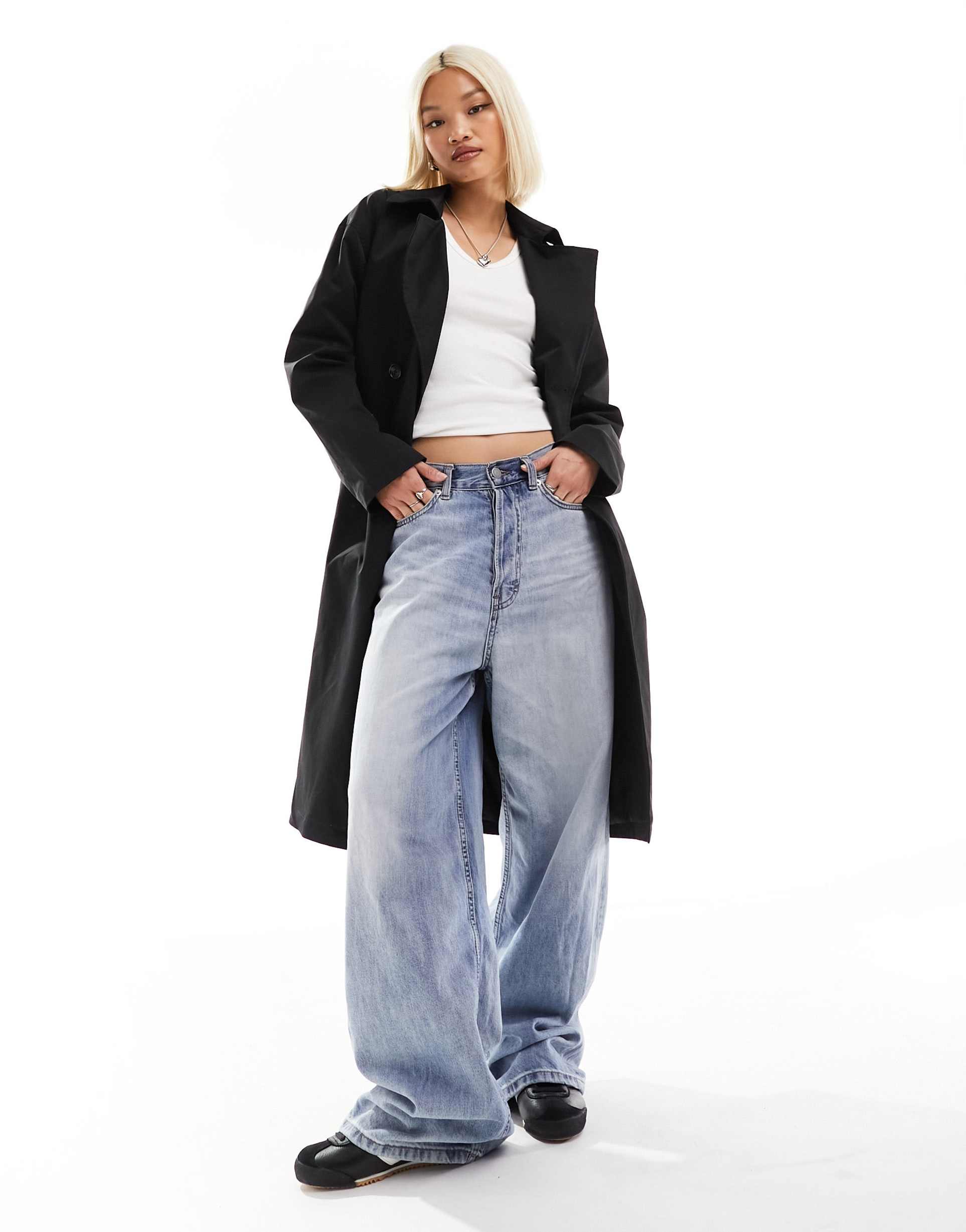 noisy may longline trench coat in black