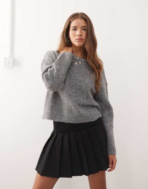 Noisy May loose crew neck knit jumper in medium grey - view 1