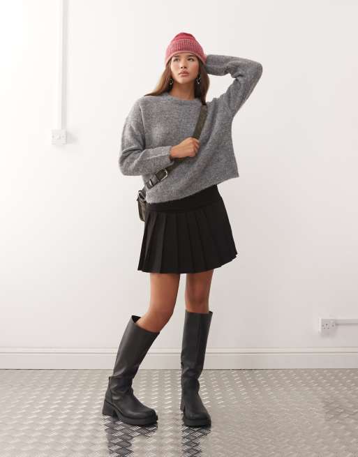 Noisy May loose crew neck knit jumper in medium grey, 3 of 4