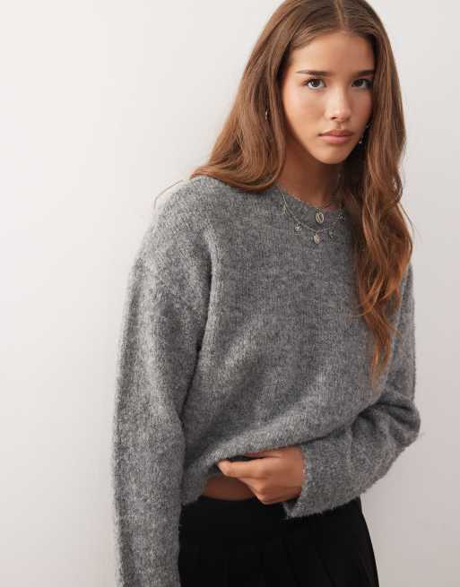 Noisy May loose crew neck knit jumper in medium grey | ASOS