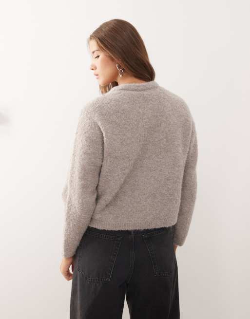 Noisy May loose crew neck knit jumper in taupe, 4 of 4