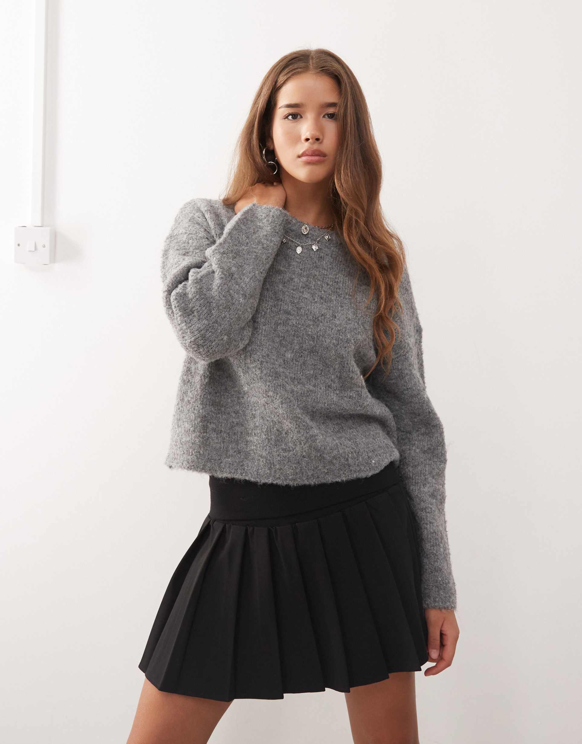 noisy may loose crew neck knit sweater in medium gray