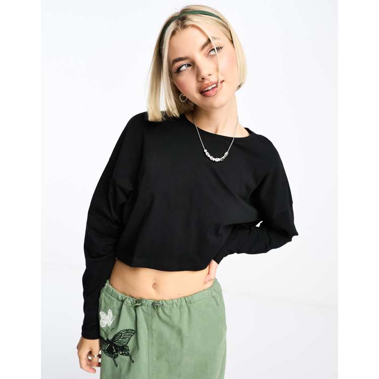 Noisy May loose cropped T-shirt in black